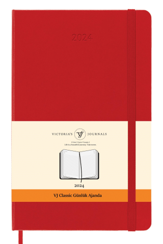 Victoria\'s Journals Classic 2024 Sert Kapak Günlük Ajanda 9x14 Kırmızı 123-9171