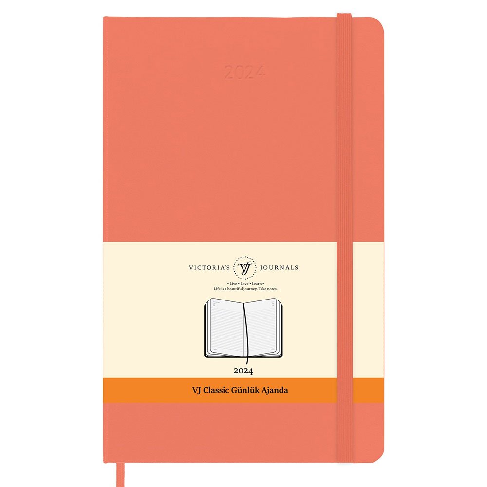 Victoria\'s Journals Classic 2024 Sert Kapak Günlük Ajanda Açık Pembe 13x21 123-9173