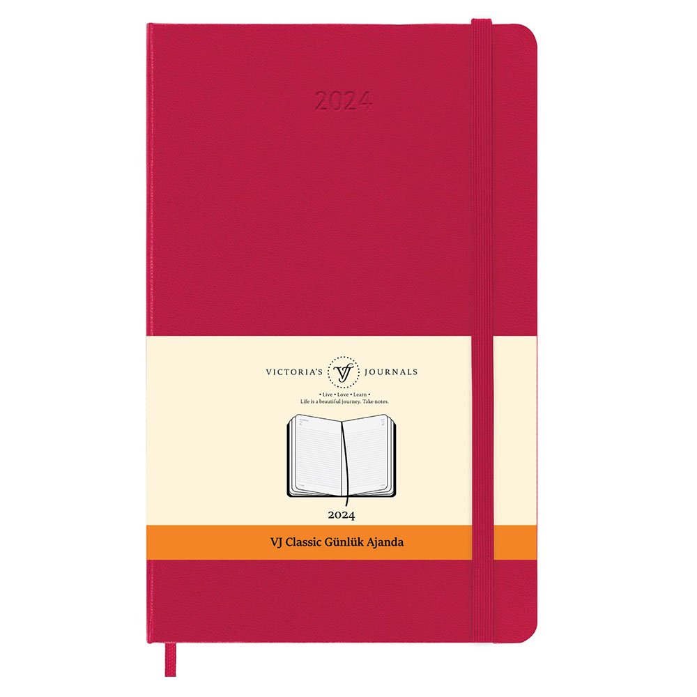 Victoria\'s Journals Classic 2024 Sert Kapak Günlük Ajanda 13x21 Fuşya 123-9192F