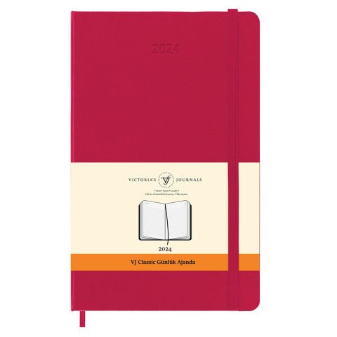 Victoria\'s Journals Classic 2024 Sert Kapak Günlük Ajanda 13x21 Fuşya 123-9192F