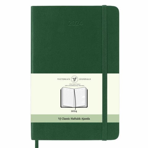 Victoria's Journals Classic 2024 Sert Kapak Haftalık Ajanda 19x25 Yeşil 123-9149