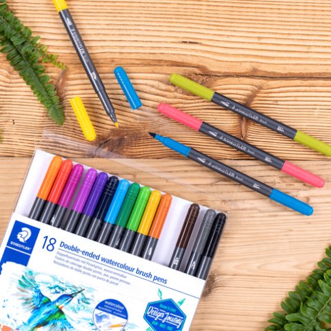 Staedtler Fırça Uçlu Keçeli Kalem Çift Uçlu 18 Renk