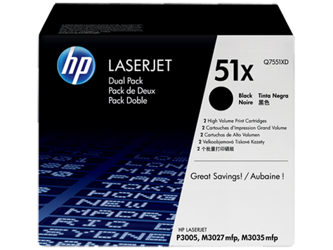 HP 51X 2-pack High Yield Black Original LaserJet Toner Cartridges (Q7551XD)