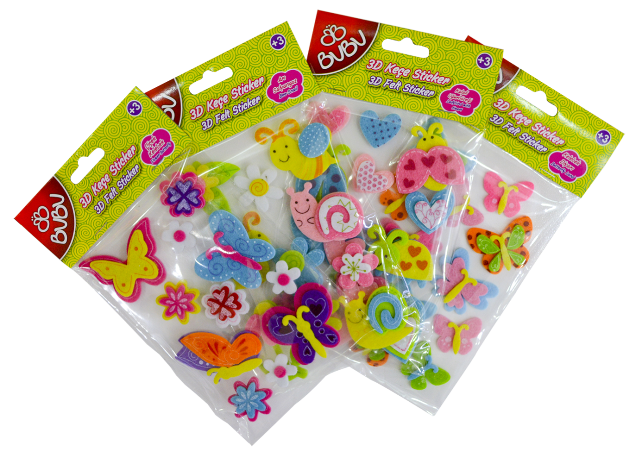 Bu-Bu 3D Keçe Sticker Çiçek+Hayvan Modelleri
