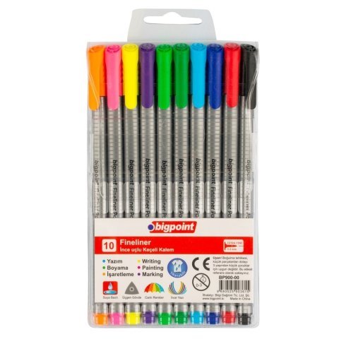 Bigpoint Fineliner İnce Keçeli Kalem 10 Renk