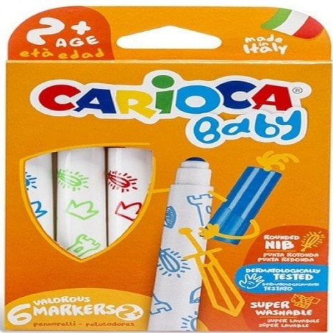 Carioca Jumbo Bebek Süper Yıkanabilir Keçeli Boya Kalemi 6\'lı + 2 Yaş