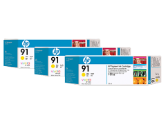 HP 91 3'lü Paket 775 ml Sarı Mürekkep Kartuşları (C9485A)