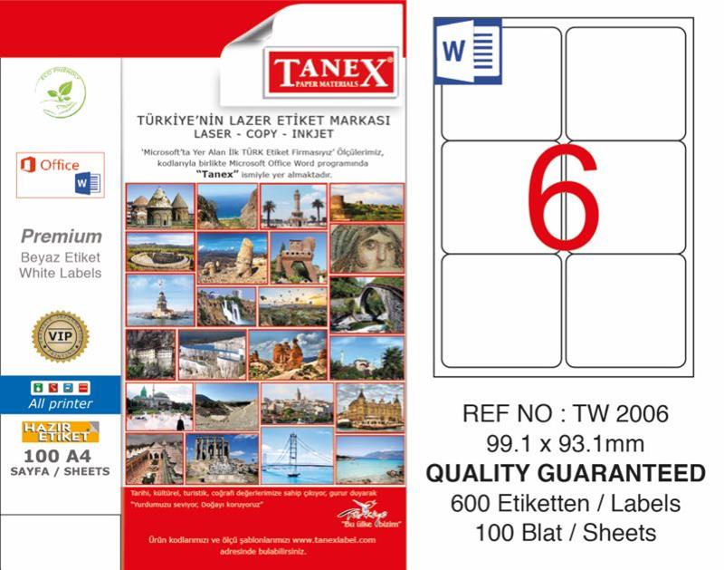 Tanex TW-2006 Laser Etiket 99.1x93.1mm