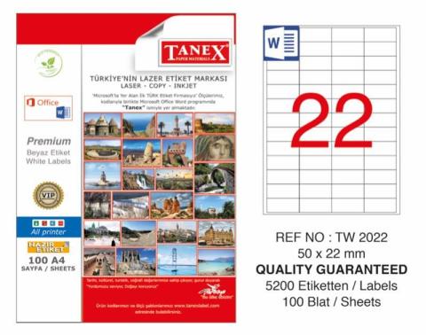 Tanex TW-2022 Laser Etiket 50x22mm