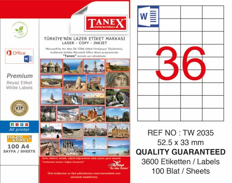 Tanex TW-2035 Laser Etiket 52.5x33mm