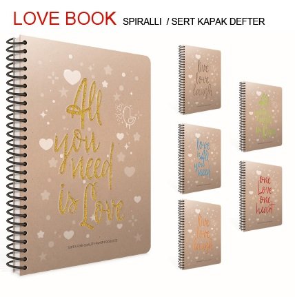Love Book 17x24 Spiralli Sert Kapak Defter 120yp.Çizgisiz