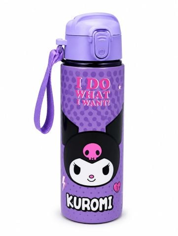 Kuromi Pipetli Paslanmaz Çelik Termos Matara 600 ml Mor