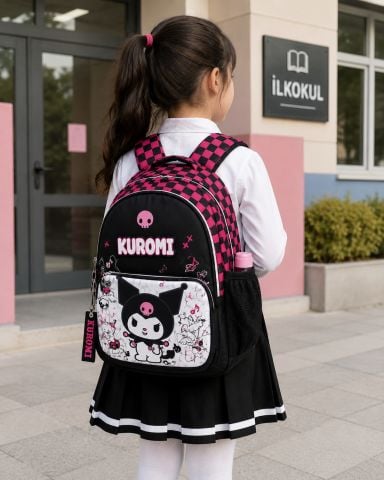 Kuromi Okul Sırt Çantası Siyah Pembe