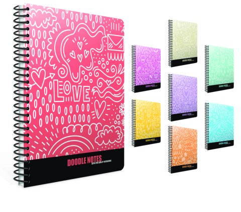Doodle 17X24 Spiralli Sert Kapak Defter 120YP. Çizgili