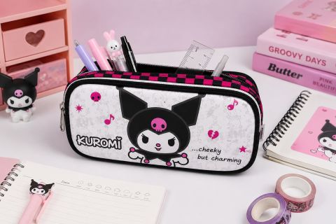 Kuromi Çift Bölmeli Kalemlik Siyah Pembe