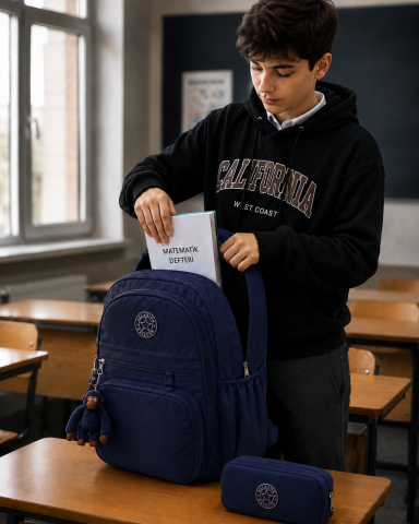 Relaxion Krinkıl Laptop Bölmeli Sırt Çantası Kalemlikli Lacivert 1630