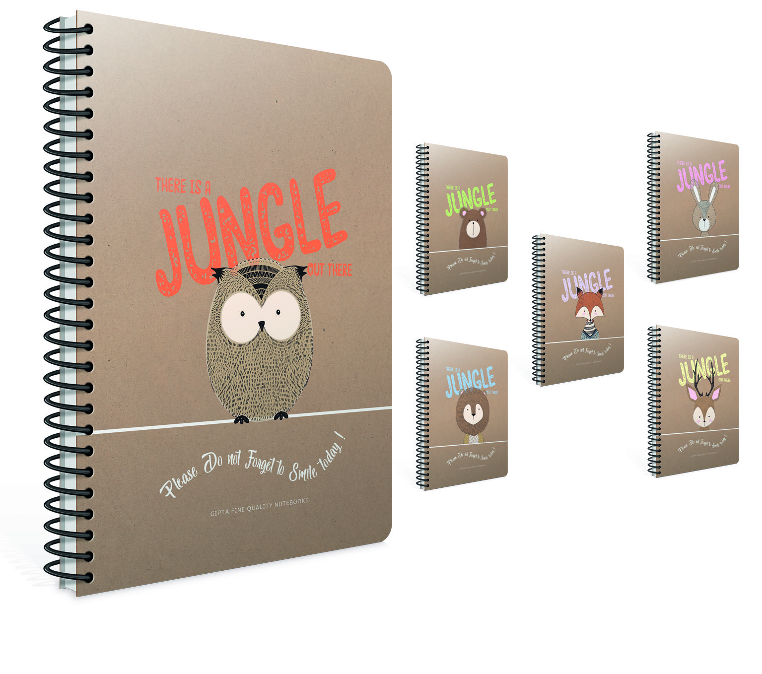 Jungle Out Spiralli Sert Kapak Defter 19x26 120YP. Çizgili