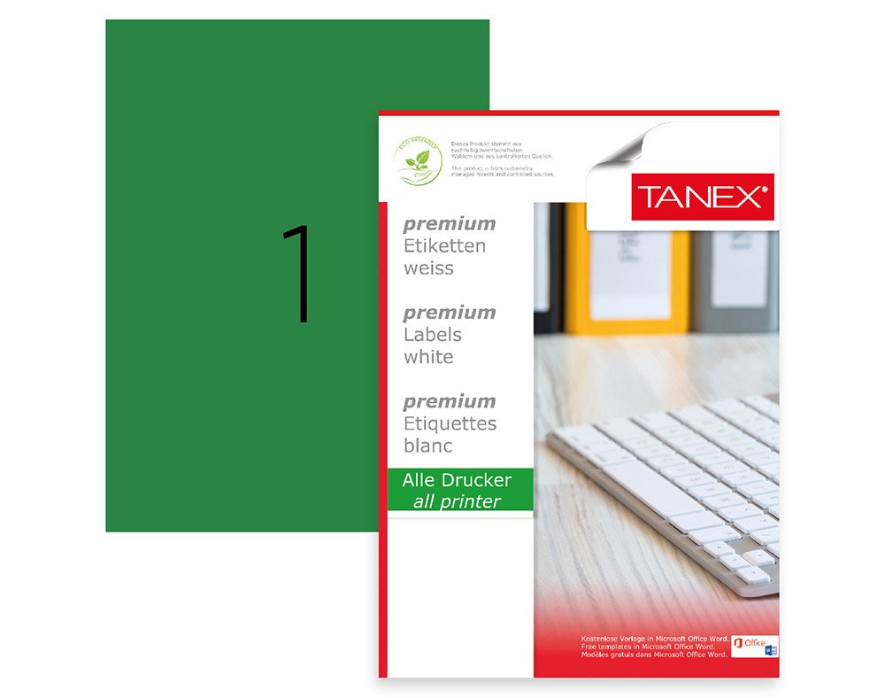 Tanex TW-2000Y Laser Etiket Pastel Yeşil 210x297mm