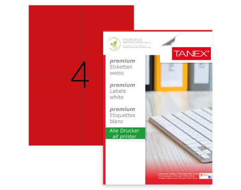Tanex TW-2204K Laser Etiket Pastel Kırmızı 105X148.5mm
