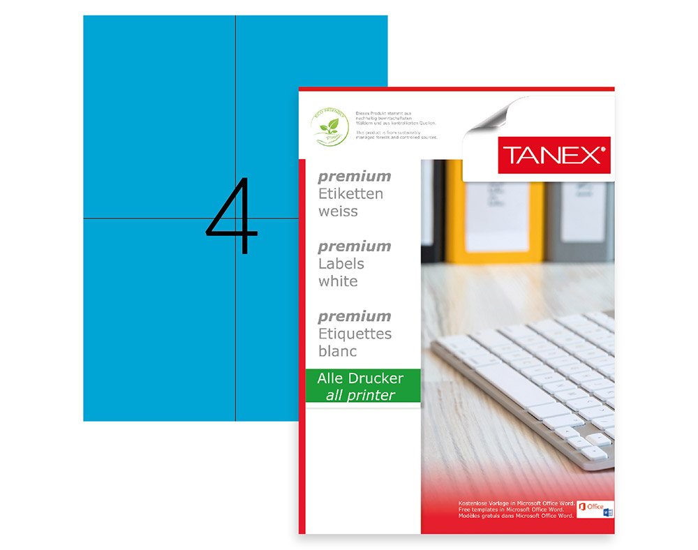 Tanex TW-2204M Laser Etiket Pastel Mavi 105X148.5mm