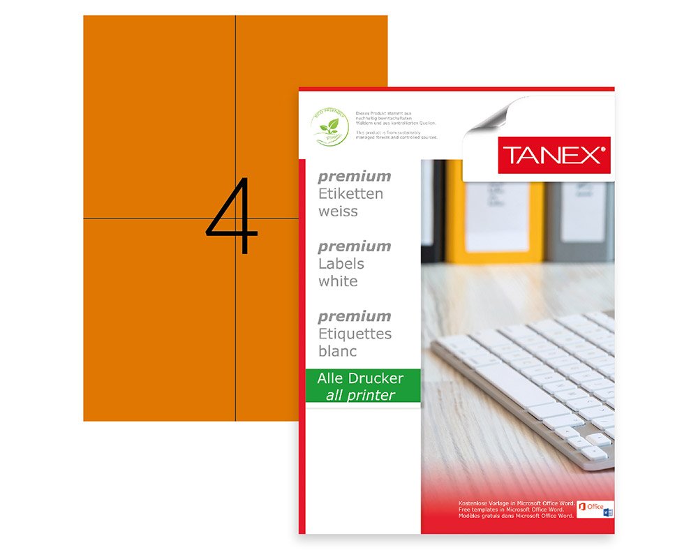 Tanex TW-2204T Laser Etiket Pastel Turuncu 105X148.5mm