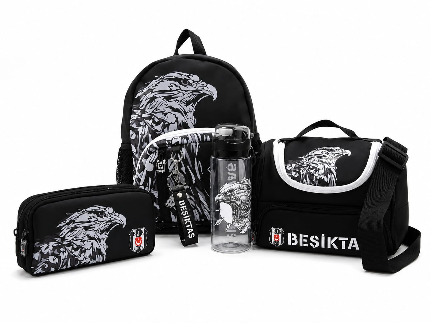 Beşiktaş Lisanslı Anaokulu Çanta Seti 4'lü Kartal Desenli