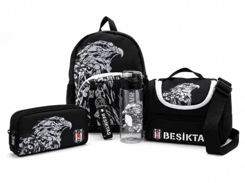 Beşiktaş Lisanslı Anaokulu Çanta Seti 4'lü Kartal Desenli