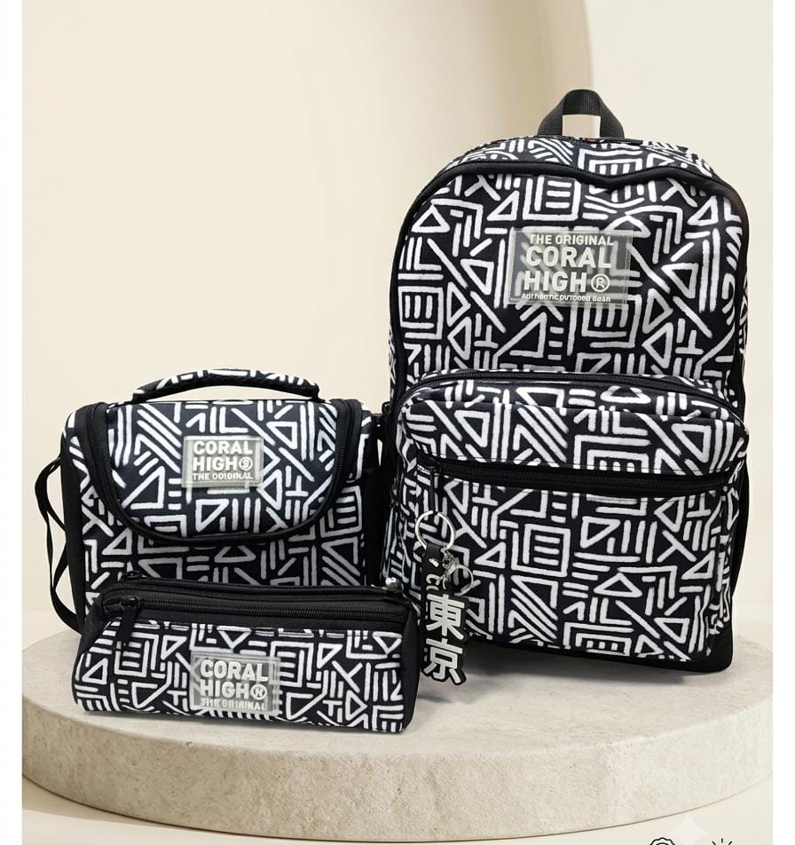 Coral High Geometrik Desenli 3'lü Okul Çanta Seti