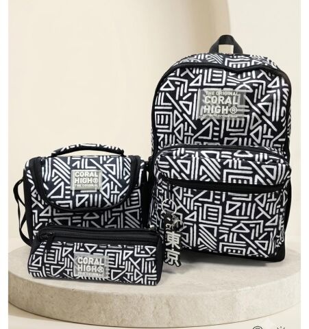 Coral High Geometrik Desenli 3'lü Okul Çanta Seti
