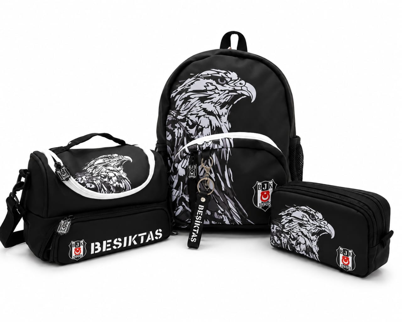 Lisanslı Beşiktaş Kartal desenli 3'lü Ana Okul Çanta Seti