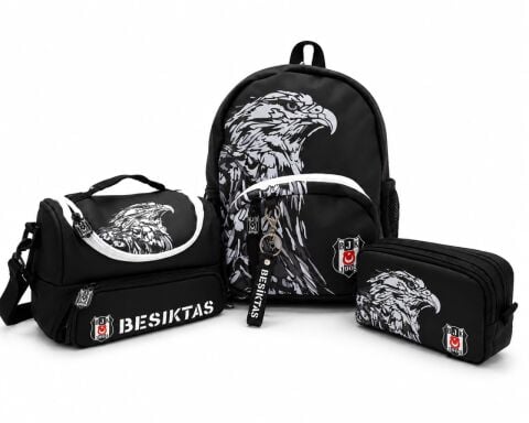 Lisanslı Beşiktaş Kartal desenli 3'lü Ana Okul Çanta Seti