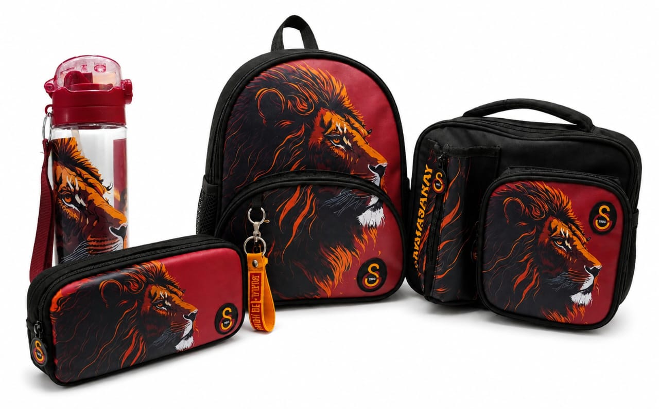 Galatasaray Lisanslı 4'lü Ana Okul Çanta Seti Aslan Desenli