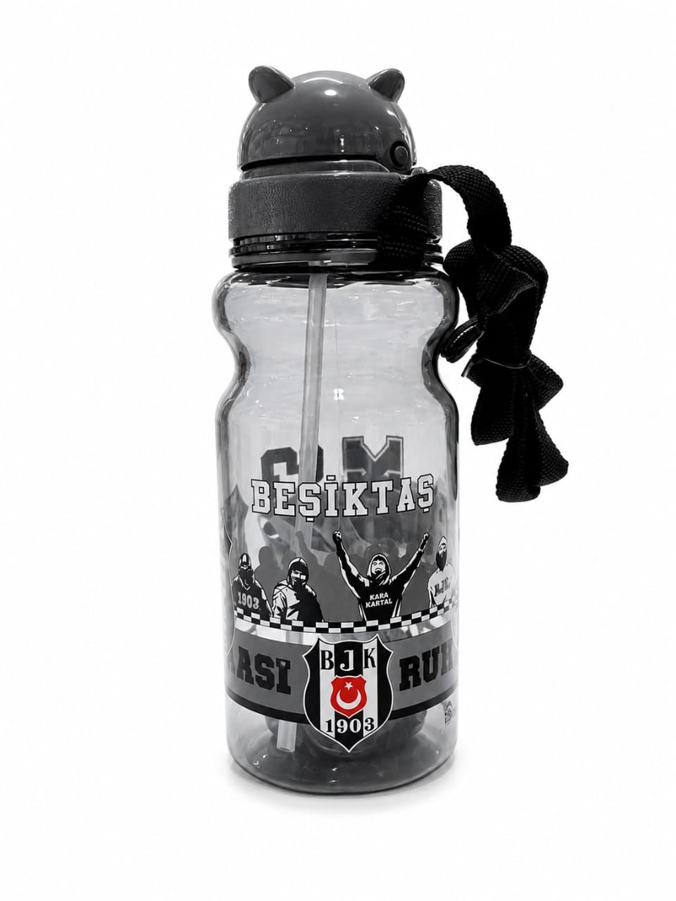 Beşiktaş Lisanslı Şeffaf Matara Pipetli Siyah
