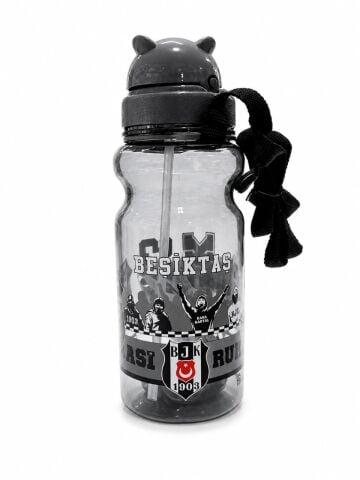 Beşiktaş Lisanslı Şeffaf Matara Pipetli Siyah
