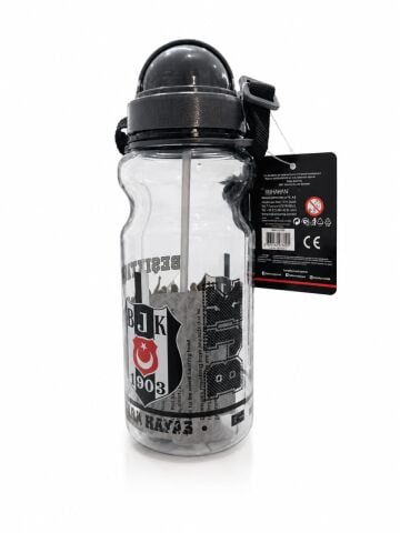 Beşiktaş Lisanslı Şeffaf Matara Pipetli Siyah
