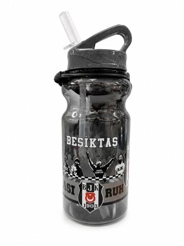 Beşiktaş Lisanslı Şeffaf Matara Pipetli Siyah