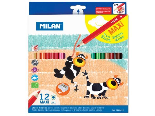 Milan MAXI Jumbo Kuru Boya Kalemi + Kalemtraş 12'li