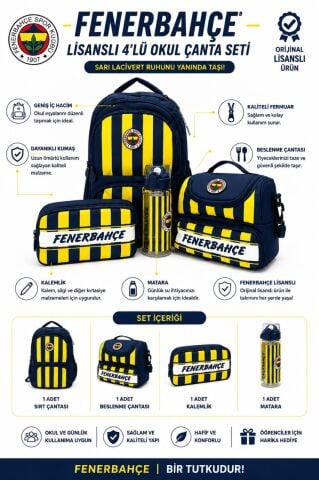 Fenerbahçe Lisanslı 4'lü Okul Çanta Seti