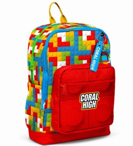 Coral High Kids Renkli Blok Desenli 4'lü Okul Seti