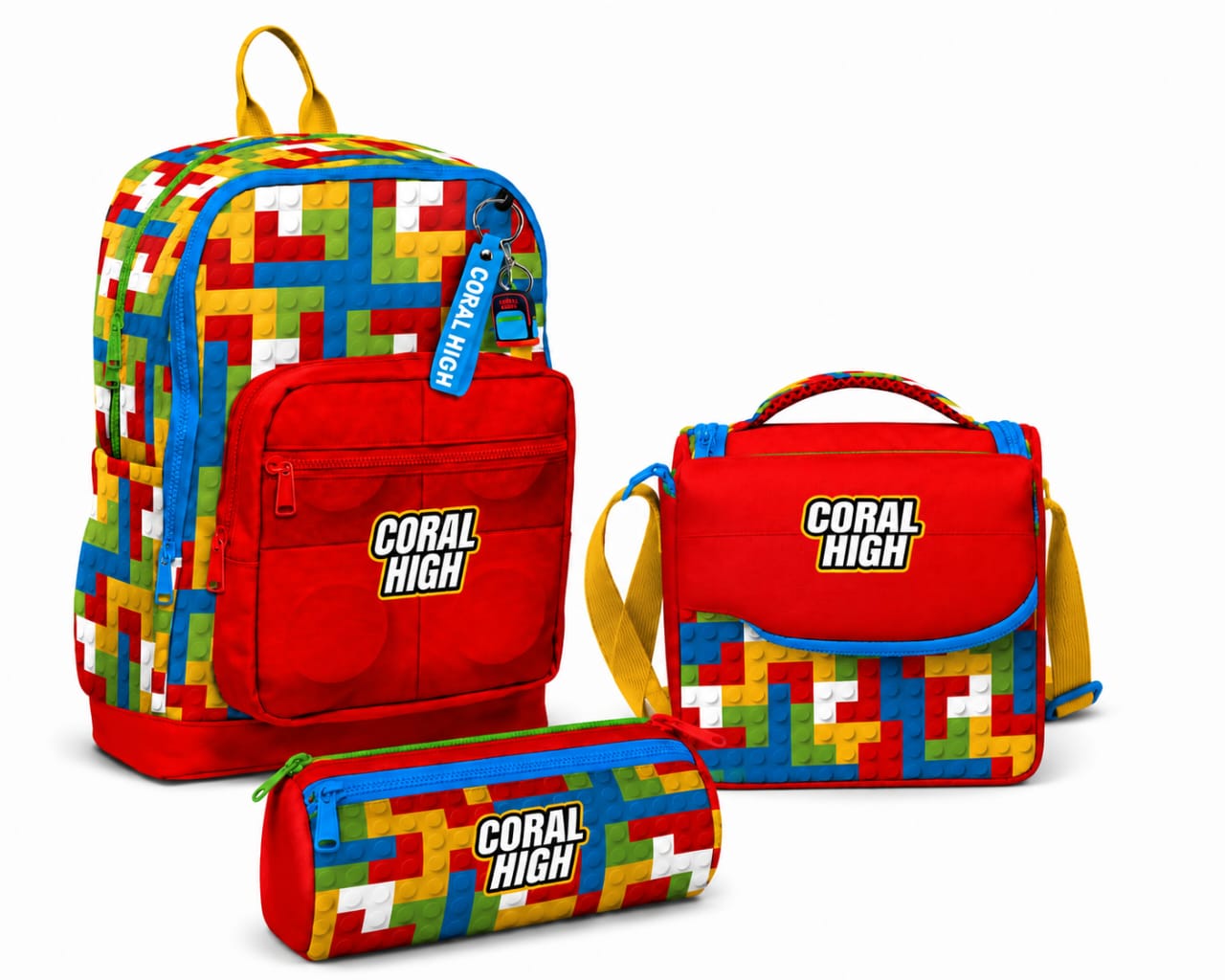 Coral High Kids Renkli Blok Desenli 3'lü Okul Seti