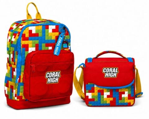 Coral High Kids Renkli Blok Desenli 2'lü Okul Seti