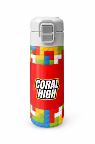 Coral High Kids Renkli Blok Desenli Çelik Matara