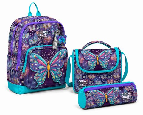 Coral High Kids Kelebek Desenli 3'lü Okul Seti