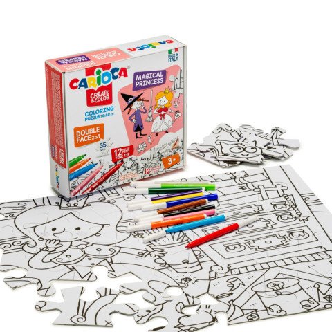 Carioca Boyanabilir Puzzle Sihirli Prenses Serisi+12 Adet Keçeli Kalem