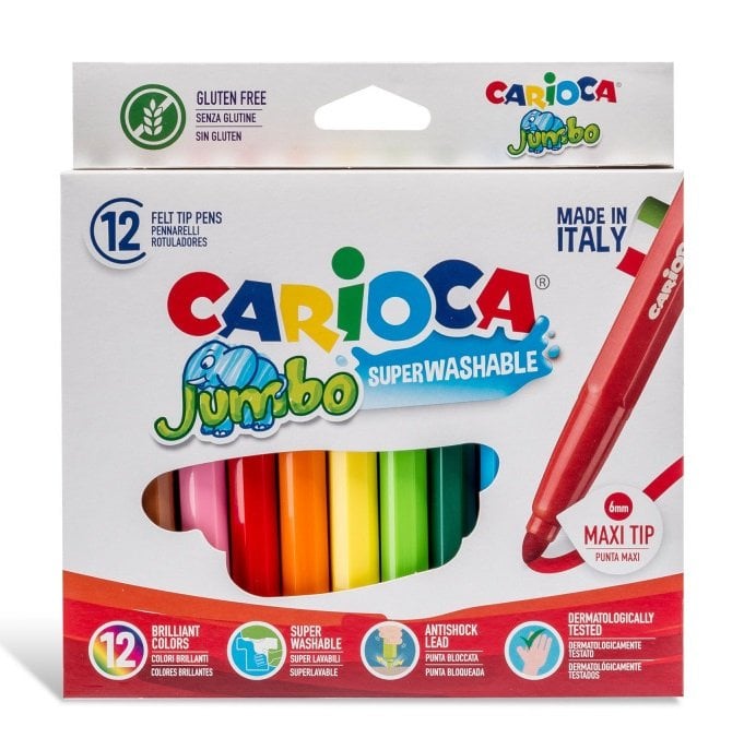 Carioca Jumbo Süper Yıkanabilir Keçeli Boya Kalem Seti 12 Renk