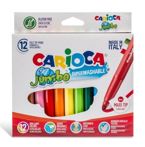 Carioca Jumbo Süper Yıkanabilir Keçeli Boya Kalem Seti 12 Renk
