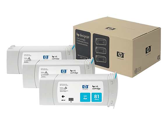 HP 81 3-pack 680-ml Cyan DesignJet Dye Ink Cartridges (C5067A)