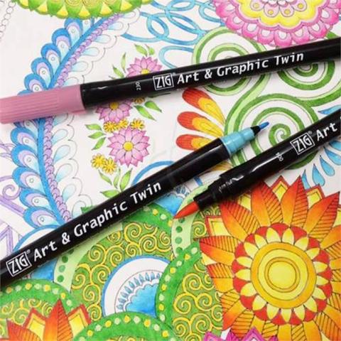 Zig Art & Graphic Twin Brush Pen Çift Uçlu Çizim Kalemi Baby Blue TUT-80 313