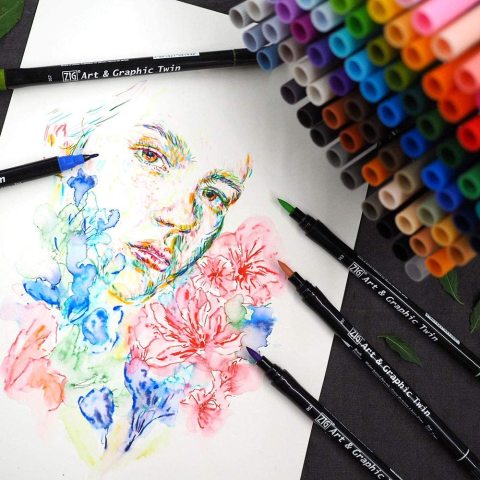 Zig Art & Graphic Twin Brush Pen Çift Uçlu Çizim Kalemi Mid Yellow TUT-80 110