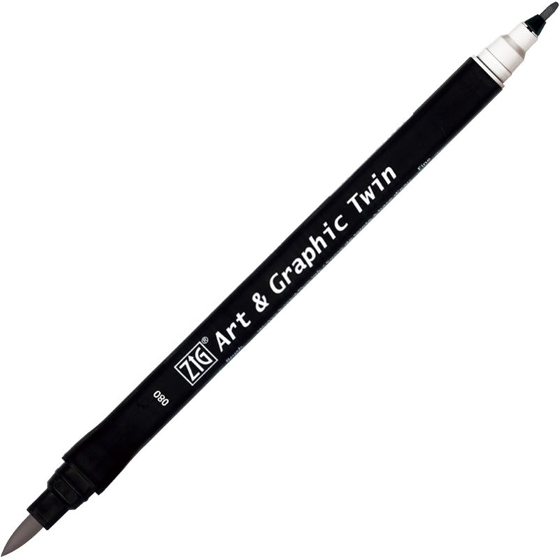 Zig Art & Graphic Twin Brush Pen Çift Uçlu Çizim Kalemi Light Grey TUT-80 080